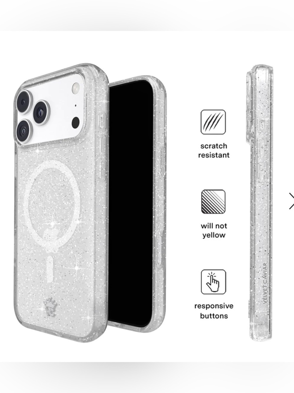 Velvet Caviar Clear Silver Glitter MagSafe iPhone 17 Pro Case